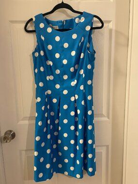 Dressbarn Fit and Flare blue/white Polka Dot size 8